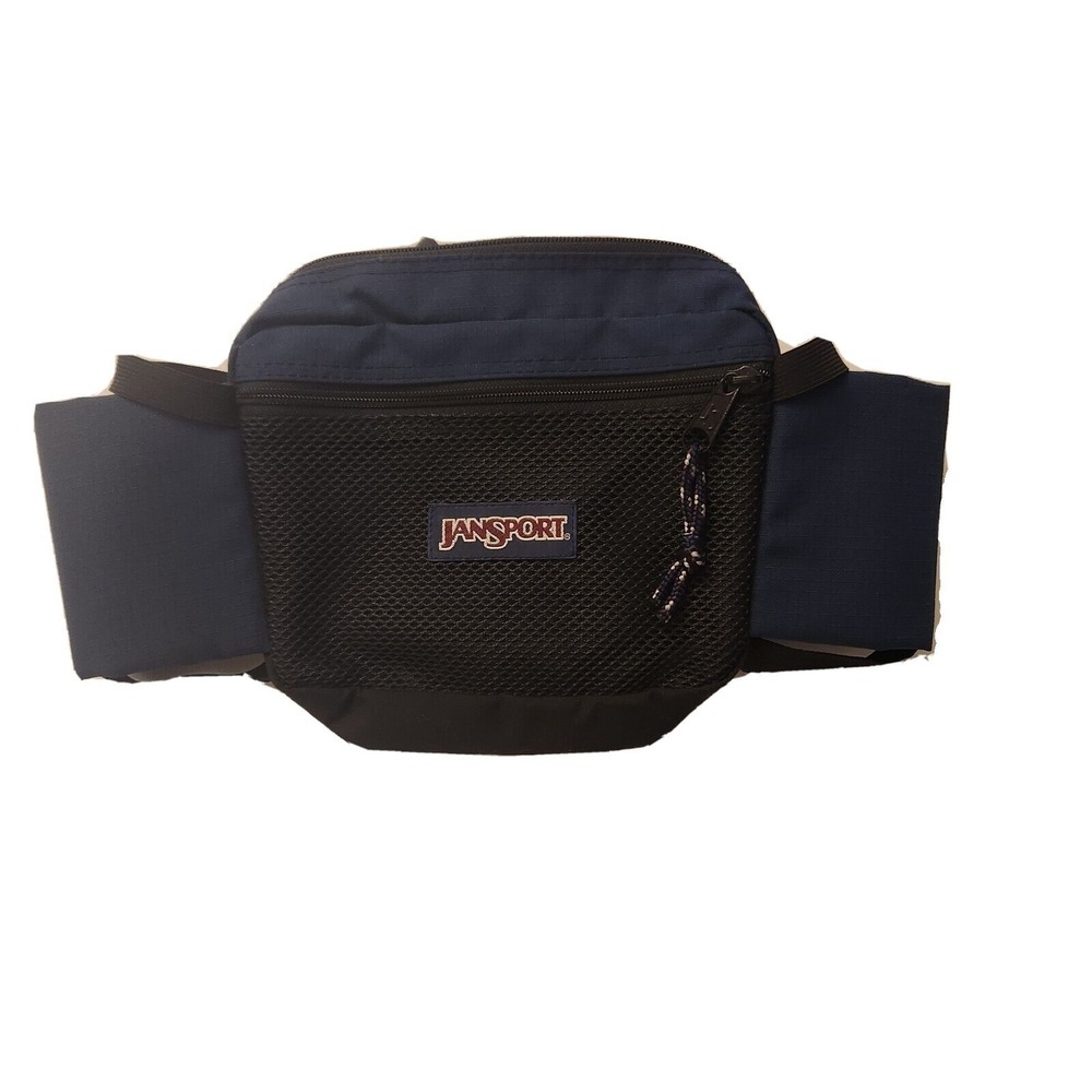 Vintage Jansport Hiking Fannypack W/Bottle Holder‎ BLACK EUC BLUE